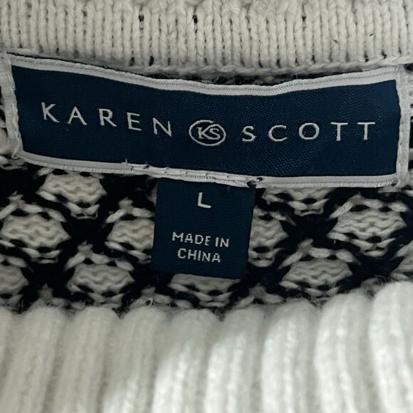 Karen Scott Cotton Texture 2-Tone Turtleneck Long Sleeve Sweater Large - Picture 5 of 8